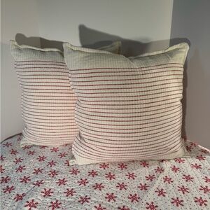 Bella Lux Christmas Throw Pillows – Red & Cream Striped – Set of 2